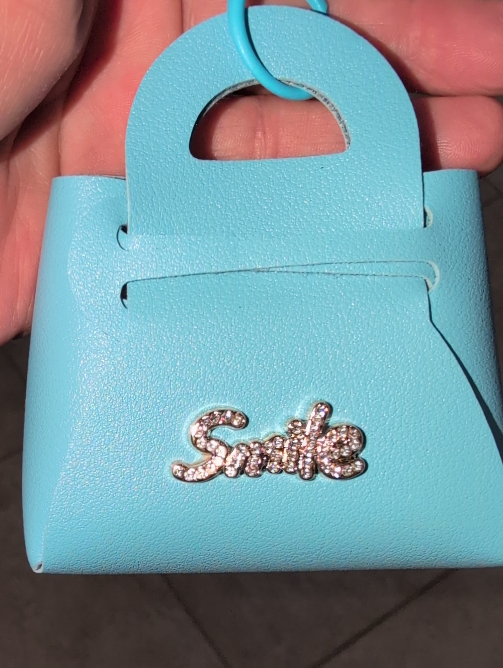 Light Blue Mini Tote Bag with Crystal Smile Embellishments Bag Charm By sisi
